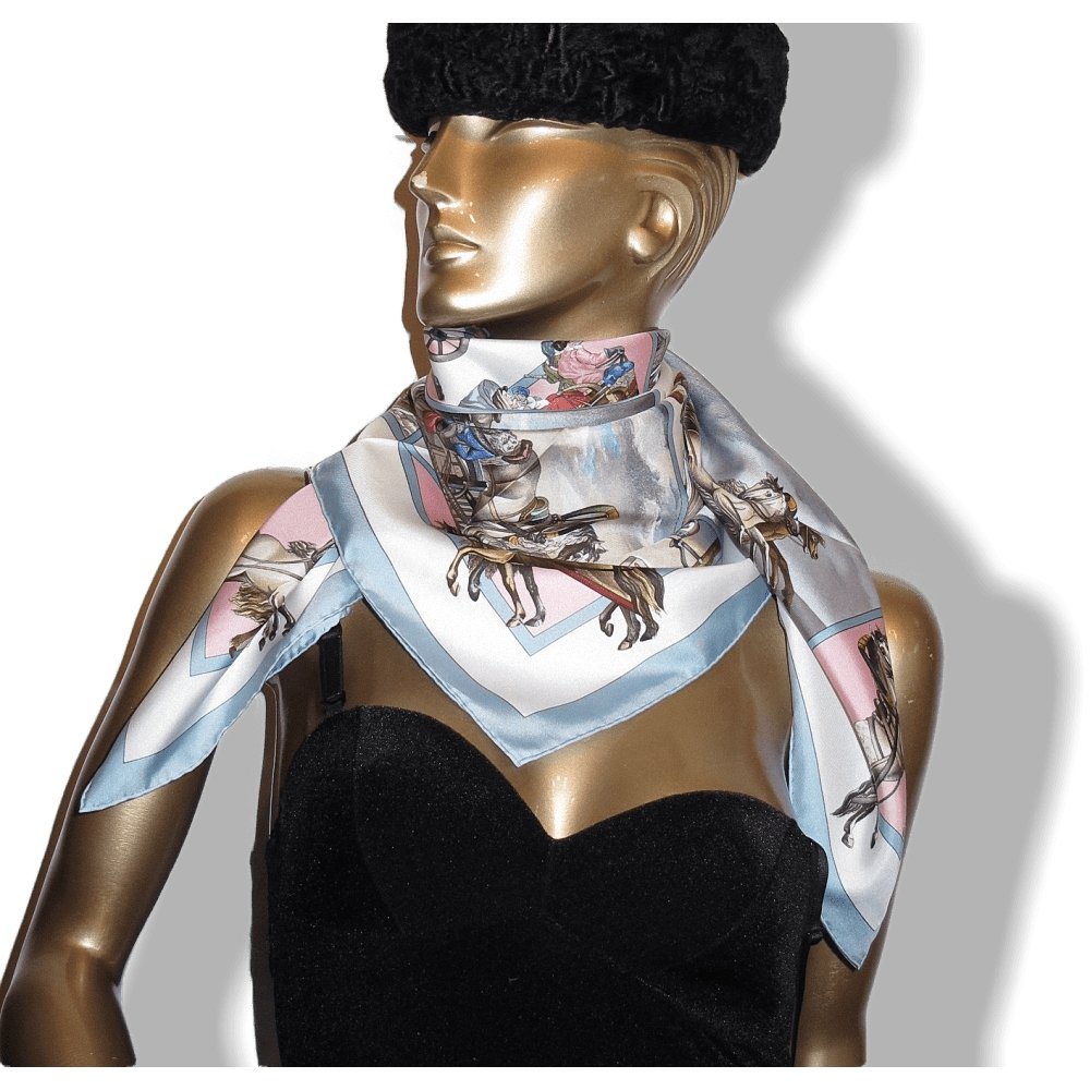 Hermes 1999 Blue Pink Voyage en Russie Twill 90cm with Blanc Matte