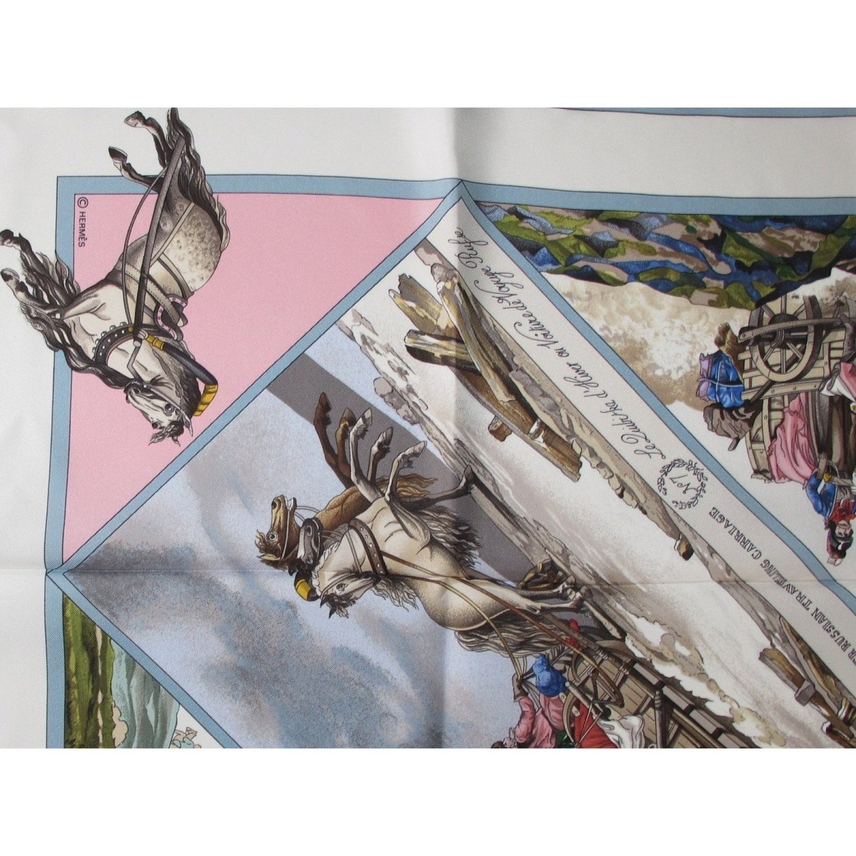 Hermes 1999 Blue Pink Voyage en Russie Twill 90cm with Blanc Matte