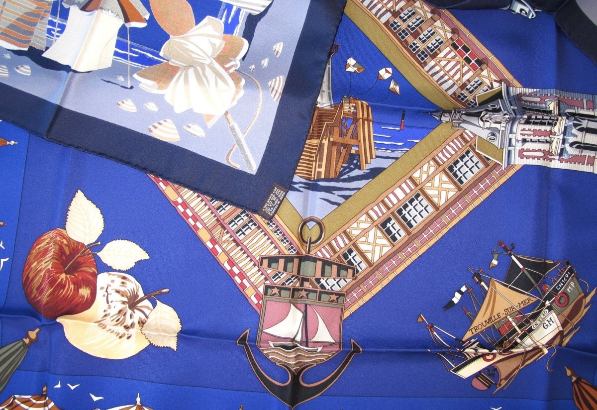 Hermes 1999 Navy Limited to Deauville Charmes des plages Normandes Twill 90, New! - poupishop