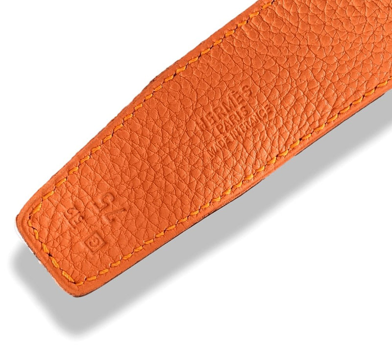 Hermes [2] 2003 Black Box/Orange Togo Reversible Leather Strap Belt 32 MM Sz75, NIB! - poupishop