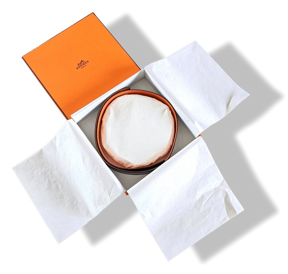 Hermes [2] 2003 Black Box/Orange Togo Reversible Leather Strap Belt 32 MM Sz75, NIB! - poupishop