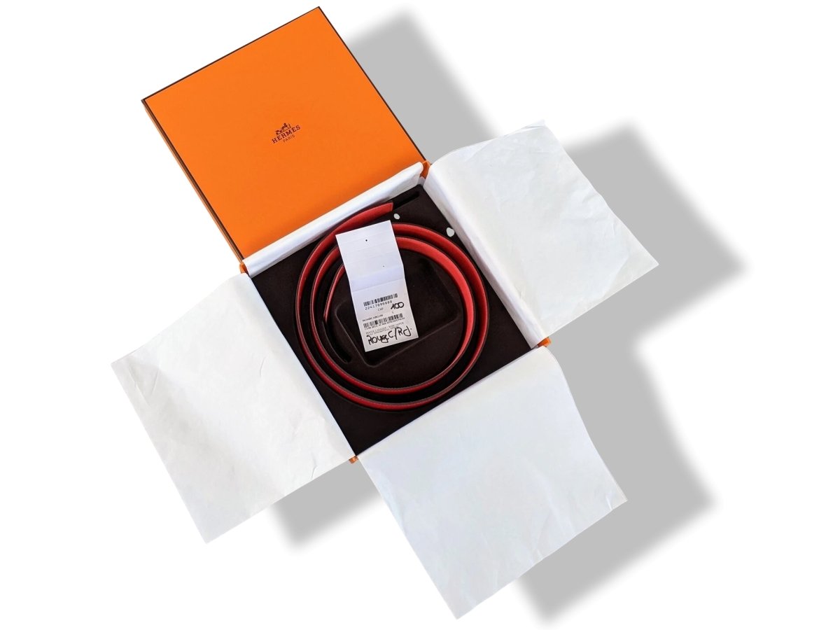 Hermes [200] Rouge Casaque/Rose Jaipur Chamonix & Epsom Reversible Belt Strap 42 MM,, Size 100, BNWTIB - poupishop