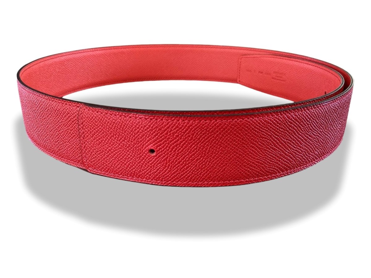 Hermes [200] Rouge Casaque/Rose Jaipur Chamonix & Epsom Reversible Belt Strap 42 MM,, Size 100, BNWTIB - poupishop