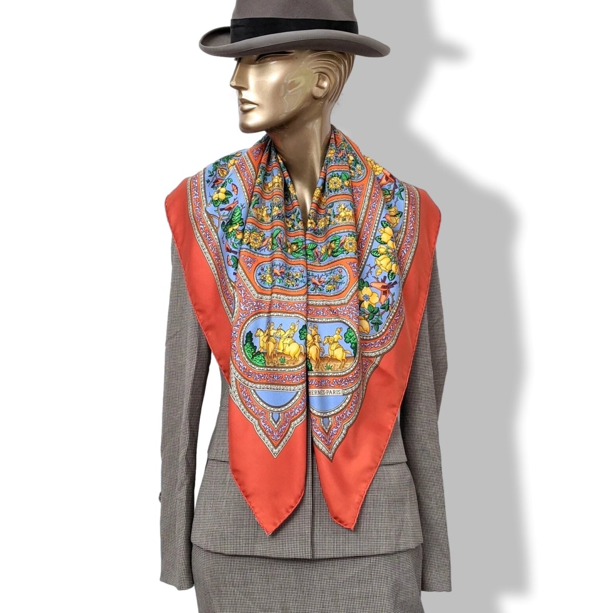 Hermes 2000 Coquelicot/Bleu QALAMDAN by Catherine Baschet Twill 90, Lovely in Box!