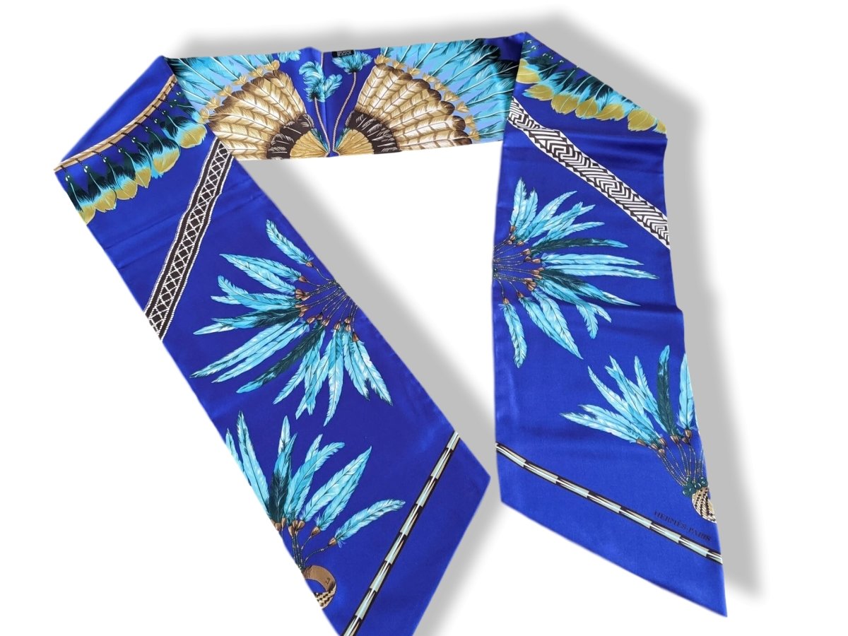 Hermes 2000s Blue/Turquoise/Mutli BRAZIL Maxi Twilly Scarf, New!