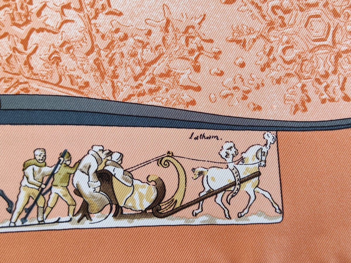 Hermes 2000s Brown Neige d'Antan by Caty Latham Pocket Scarf Gavroche 45, New!