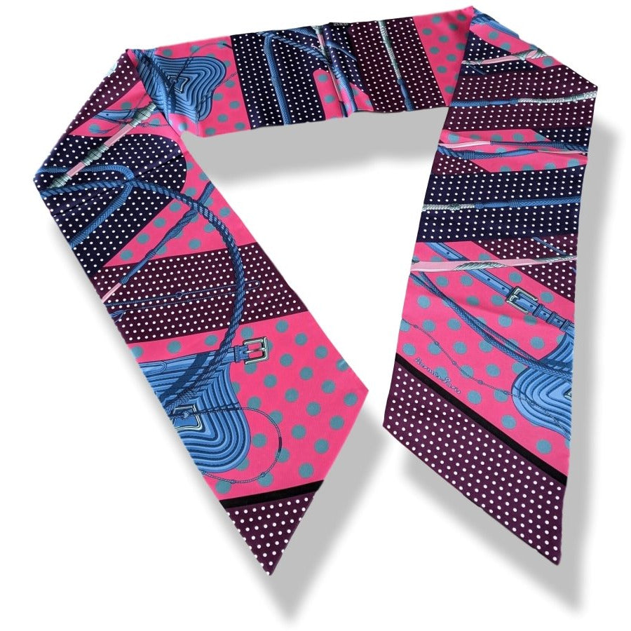Hermes 2000s Fuchsia CLIC CLAC A POIS Maxi Twilly Scarf, New!