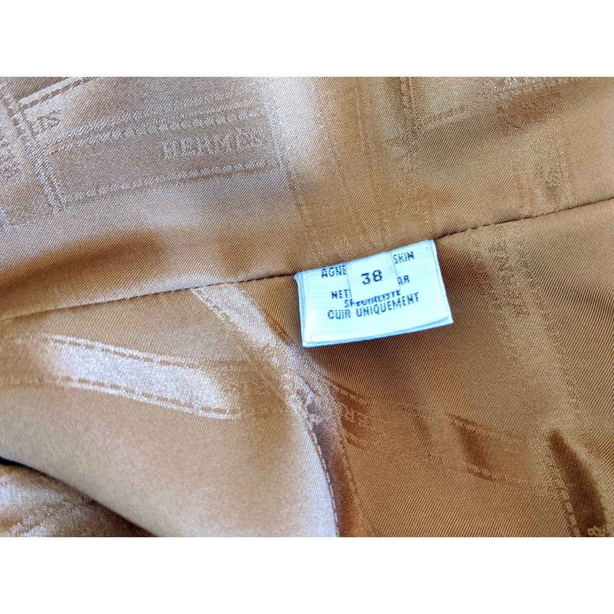 Hermes 2000s Gold Fauve Lambskin & Monogram Bolduc Silk Jacket Sellier Silk Sz38, Extra Supple, BNEW!