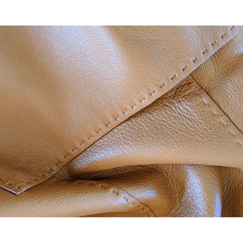 Hermes 2000s Gold Fauve Lambskin & Monogram Bolduc Silk Jacket Sellier Silk Sz38, Extra Supple, BNEW!