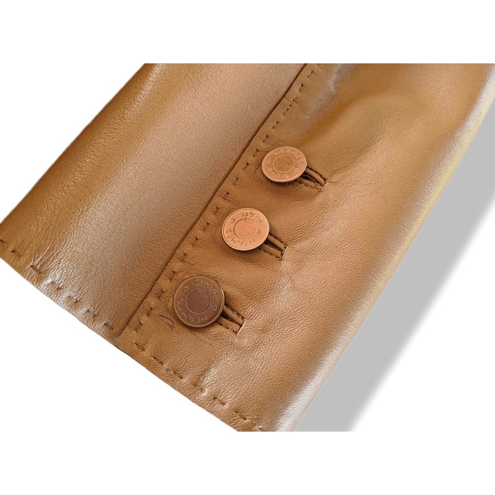 Hermes 2000s Gold Fauve Lambskin & Monogram Bolduc Silk Jacket Sellier Silk Sz38, Extra Supple, BNEW!