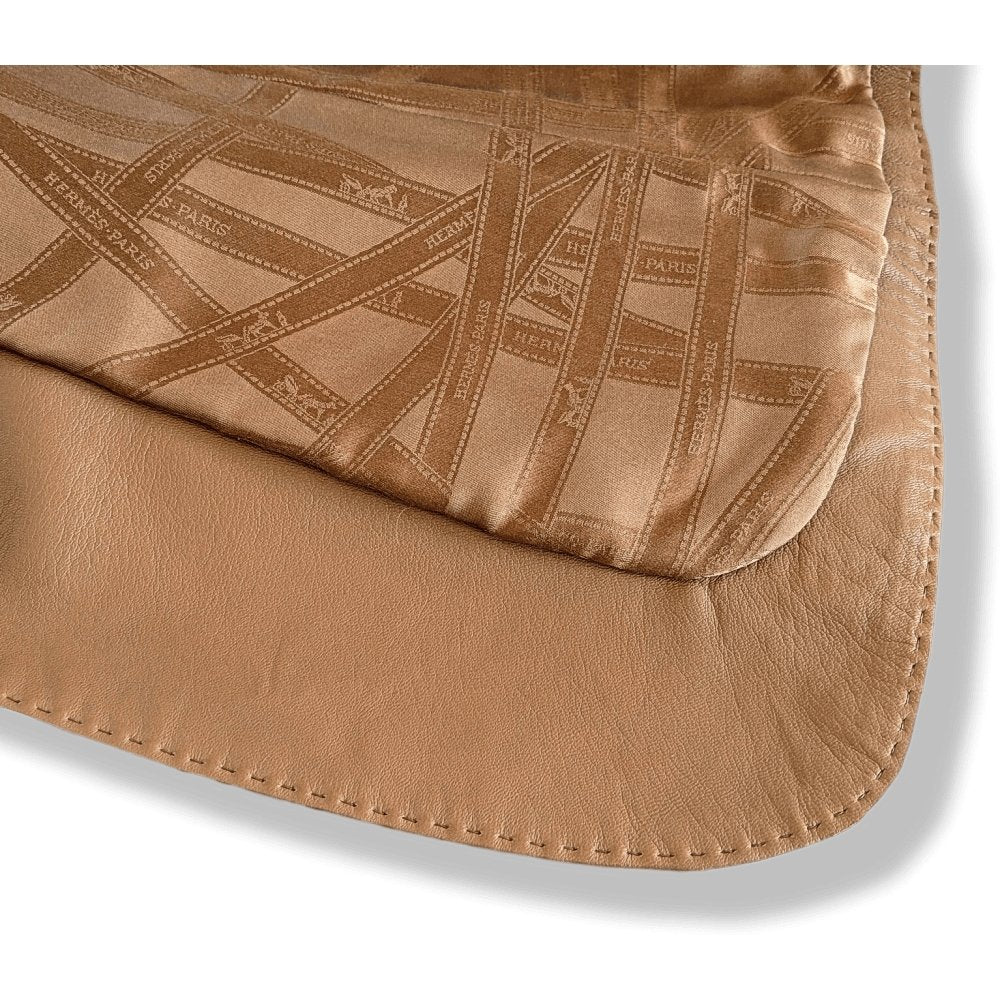 Hermes 2000s Gold Fauve Lambskin & Monogram Bolduc Silk Jacket Sellier Silk Sz38, Extra Supple, BNEW!