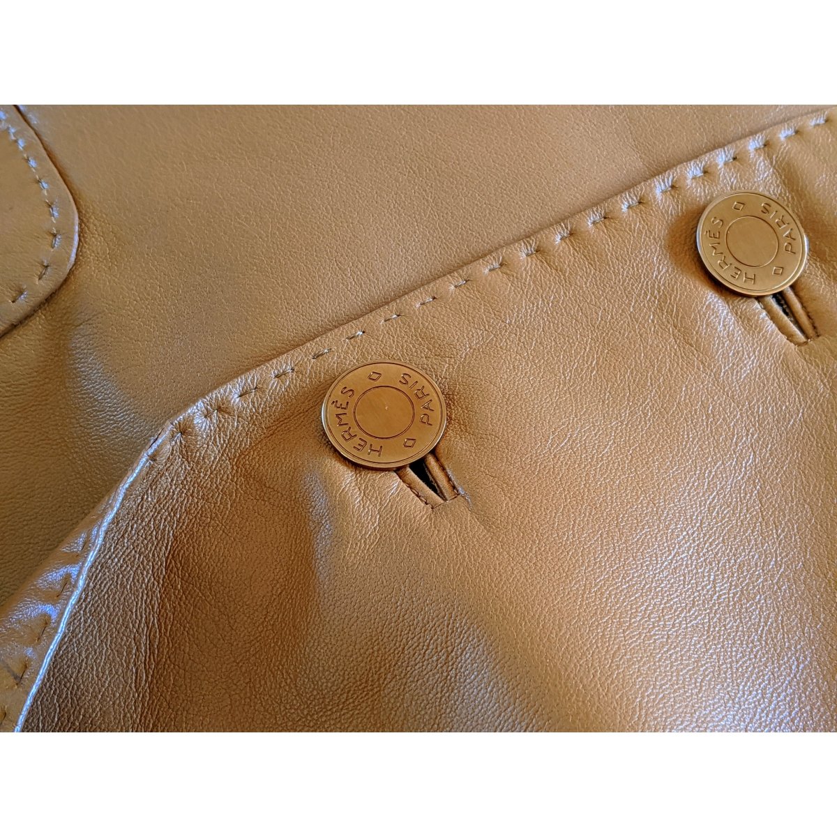 Hermes 2000s Gold Fauve Lambskin & Monogram Bolduc Silk Jacket Sellier Silk Sz38, Extra Supple, BNEW!