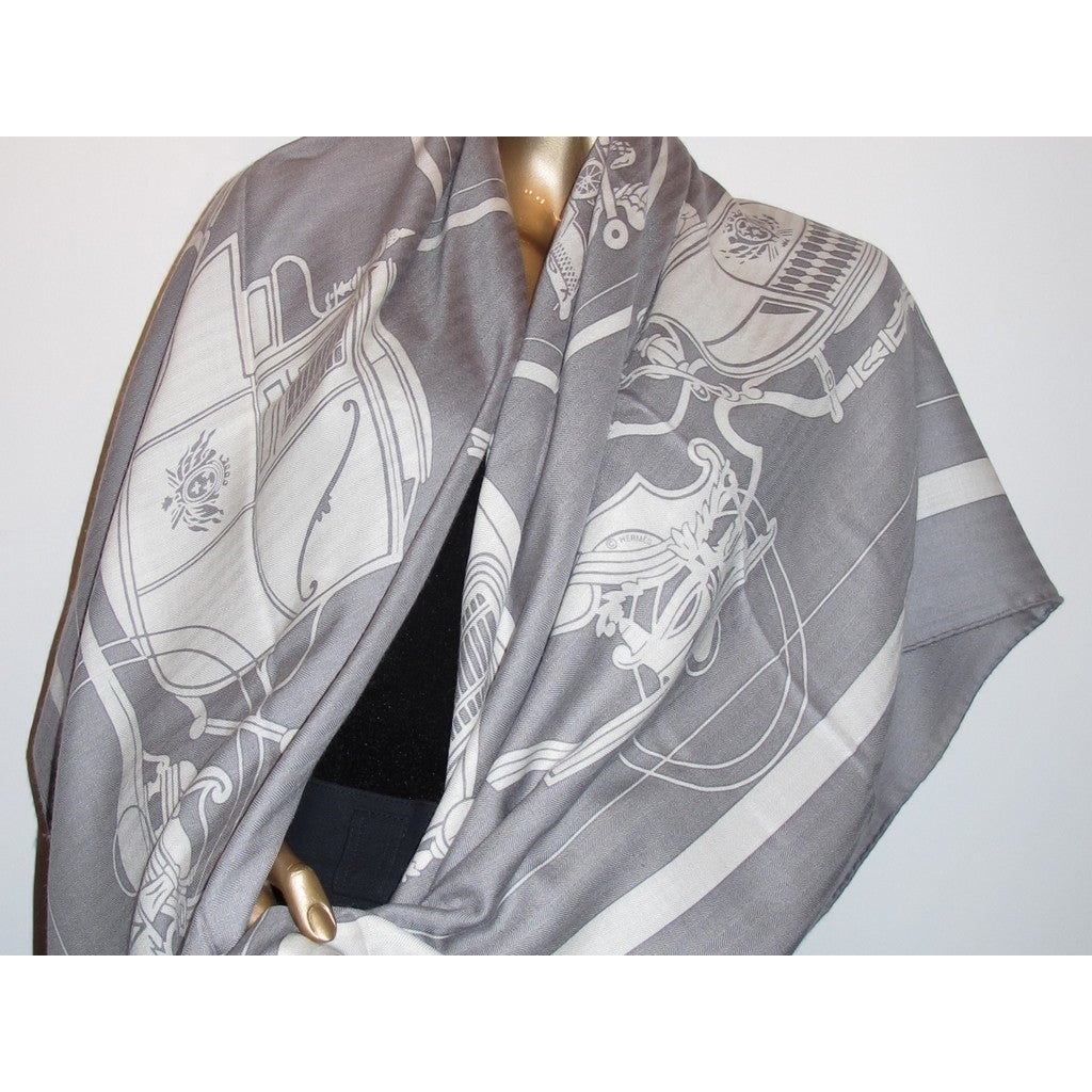 Hermes Grey Ex Libris Cashmere Shawl GM Grail!