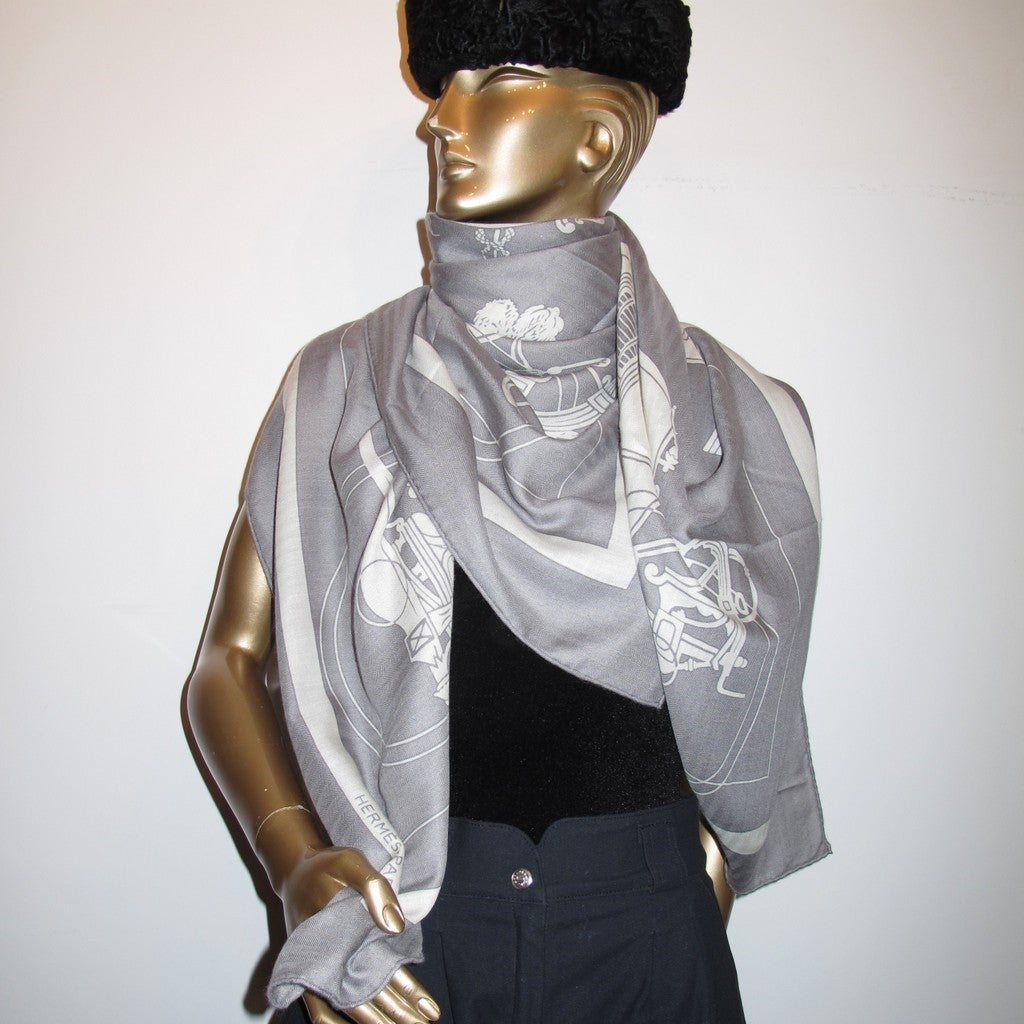 Hermes Grey Ex Libris Cashmere Shawl GM Grail!