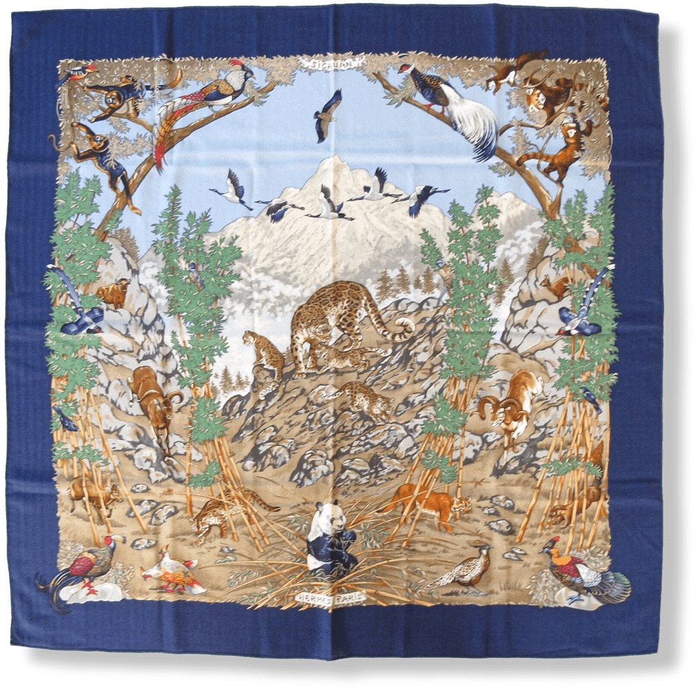Hermes Sichuan by Robert Dallet Blanc Matte Overlay Cashmere 90