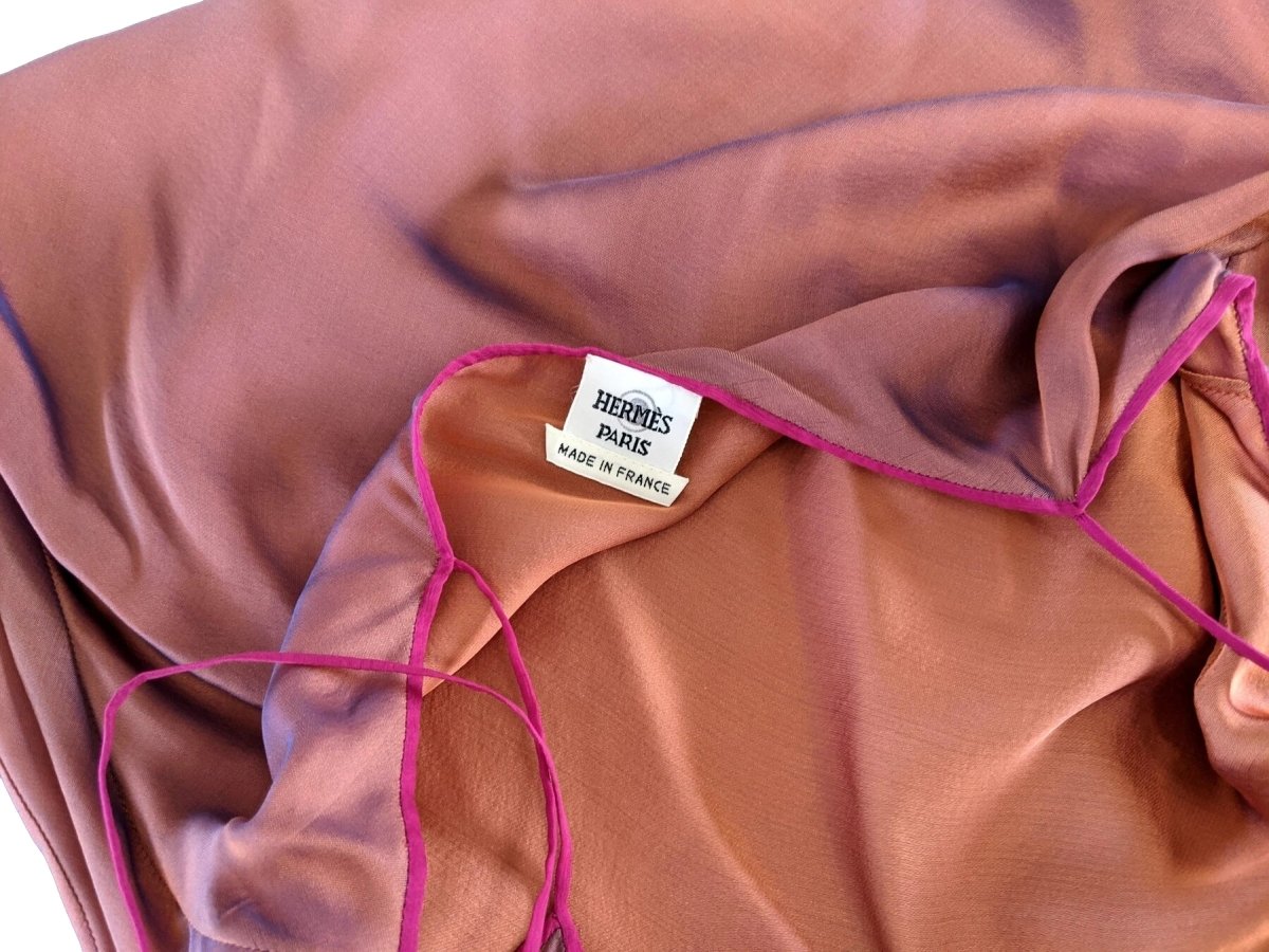 Hermes 2000s Orange/Rose Changeante SPLENDEUR DES MAHARAJAS Old Parchment Effect Mousseline Dress, RARE!