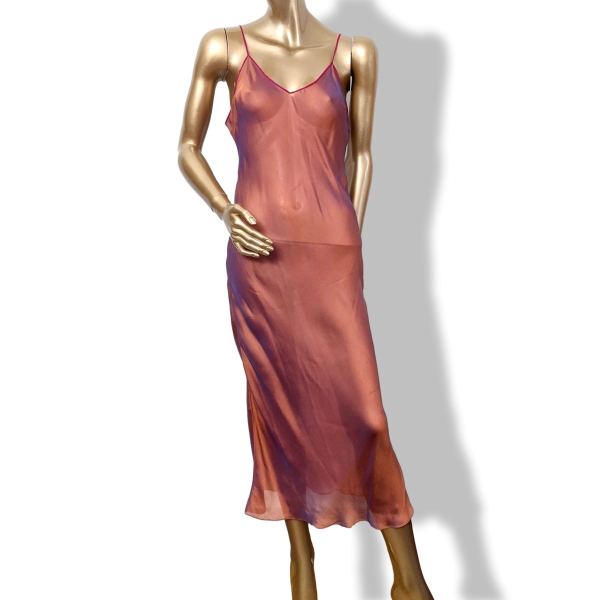Hermes 2000s Orange/Rose Changeante SPLENDEUR DES MAHARAJAS Old Parchment Effect Mousseline Dress, RARE!