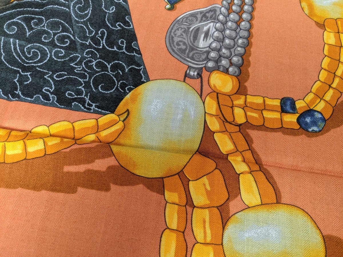 Hermes 2000s Rust Orange/Orange dégradé TIBET by Caty Latham Blanc Matt Overlay Cashmere Shawl 140, New without Tag!