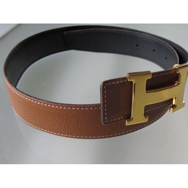 Hermes 2001 Black/Fauve/Gold H Reversible Belt Sz70