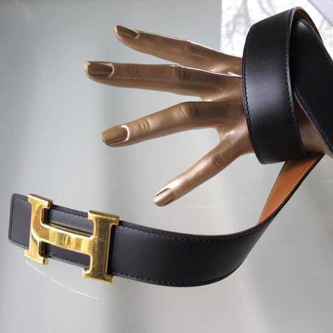 Hermes 2001 Black/Fauve/Gold H Reversible Belt Sz70