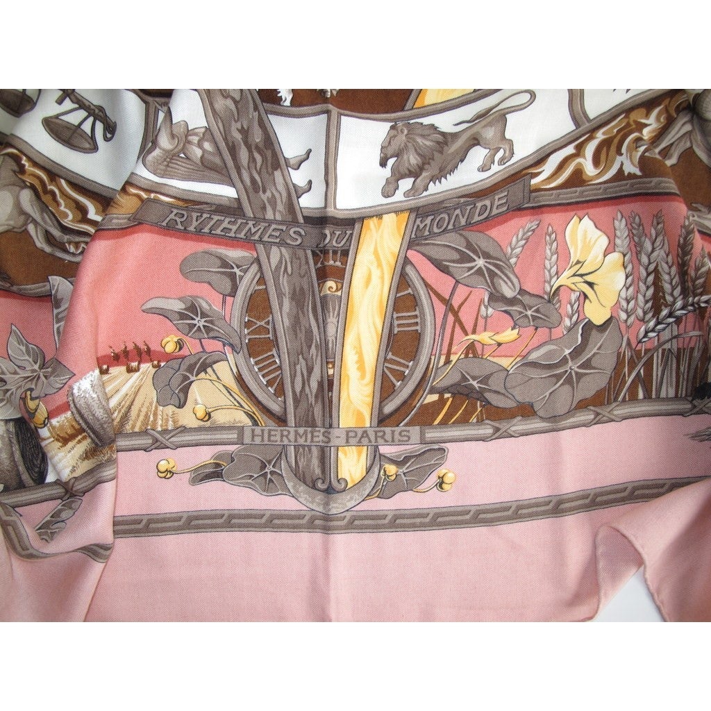 Hermes 2001 Pink Rythmes du Monde Cashmere Shawl 140 - poupishop