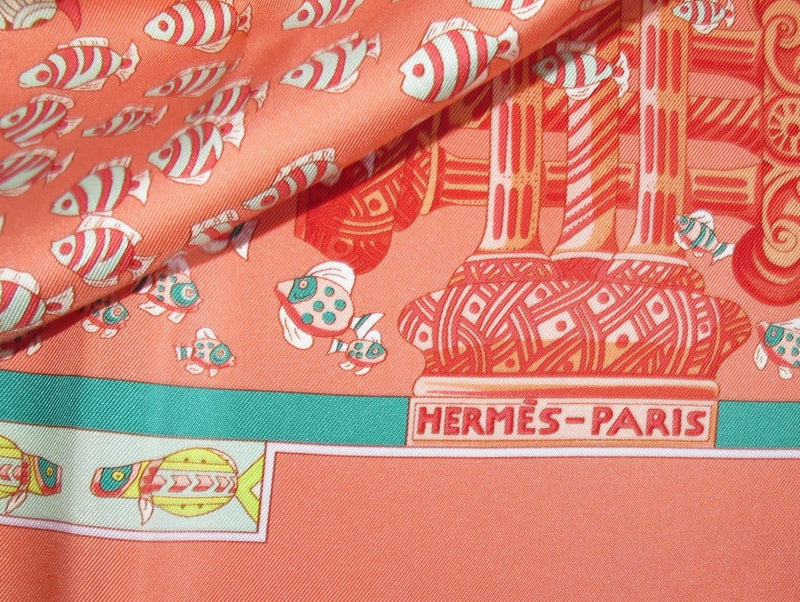 Hermes 2001 Rose Coral Rencontre Oceane by Annie Faivre Twill 90, New! - poupishop
