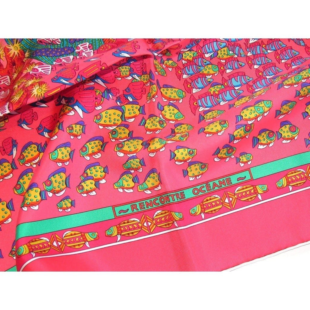 Hermes 2001 Rose Vif/Green/Blue Rencontre Oceane Twill 90, New! - poupishop