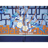 Hermes 2002 Blue Orange Turandot by N. Hidaka Blanc Matte Overlay Twill 90, New! - poupishop