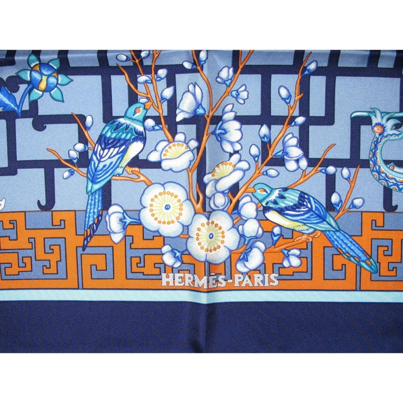 Hermes 2002 Blue Orange Turandot by N. Hidaka Blanc Matte Overlay Twill 90, New! - poupishop