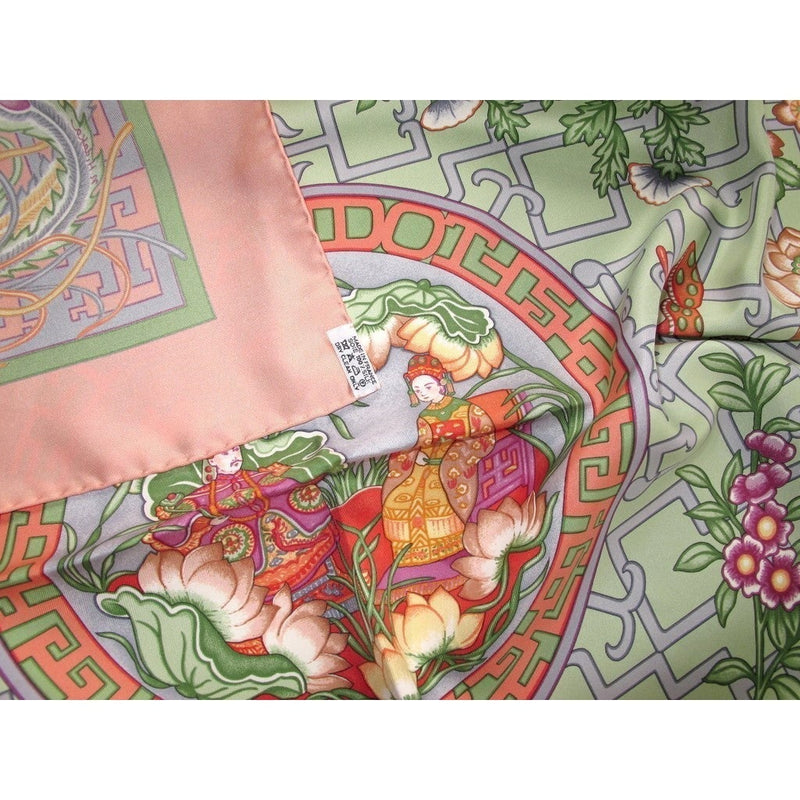 Hermes 2002 Rose/Almond Turandot by N. Hidaka Blanc Matte Overlay Twill 90, NIB! - poupishop