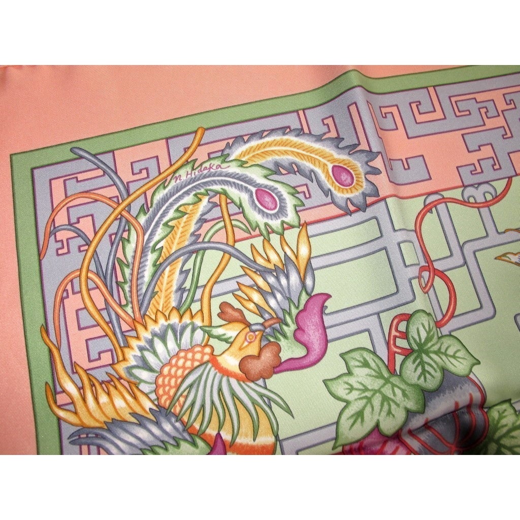 Hermes 2002 Rose/Almond Turandot by N. Hidaka Blanc Matte Overlay Twill 90, NIB! - poupishop