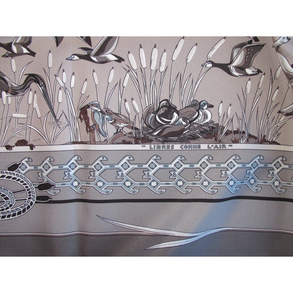 Hermes 2003 Birds Etoupe Libres Comme L'air Twill 90 New! - poupishop