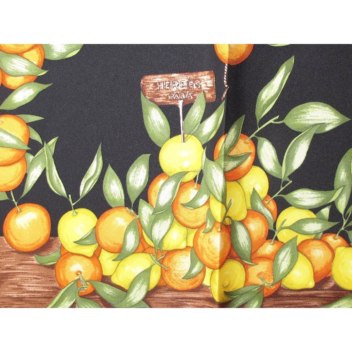 Hermes 2003 Black Oranges et Citrons by Mme La Torre Pocket Scarf