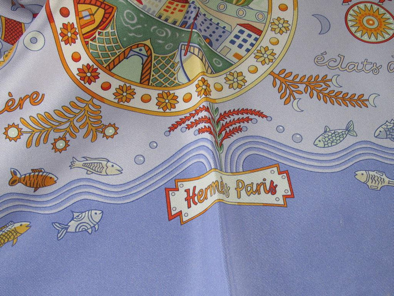 Hermes 2003 Blue Escales Mediterraneennes Twill 90, New with Flaw! - poupishop