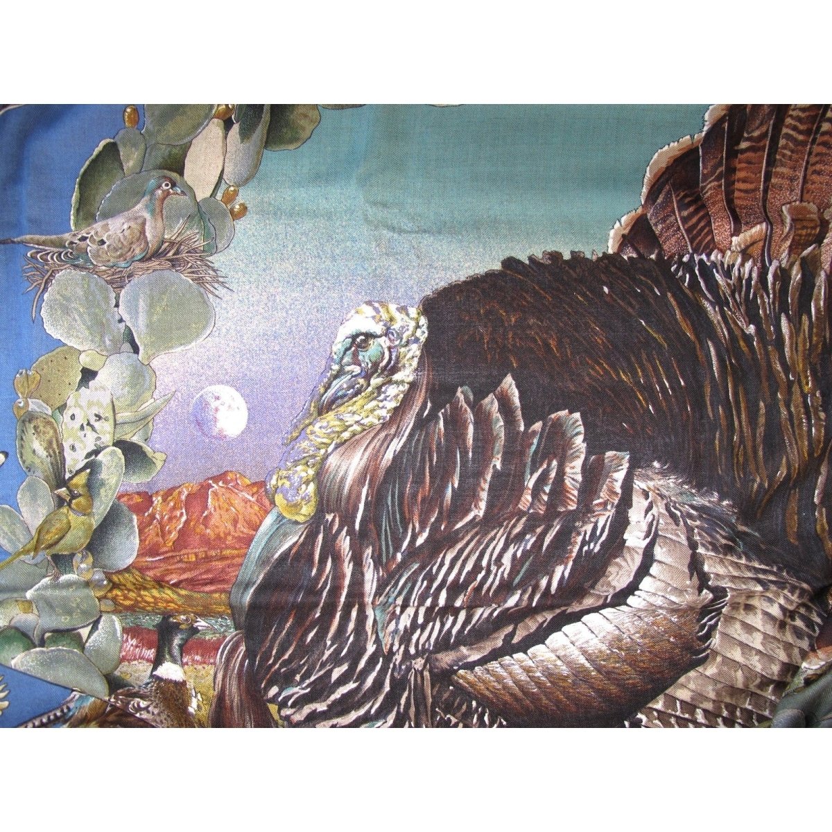 Hermes 2003 Blue Faune et Flore du Texas Cashmere Shawl 140, GRAIL! - poupishop