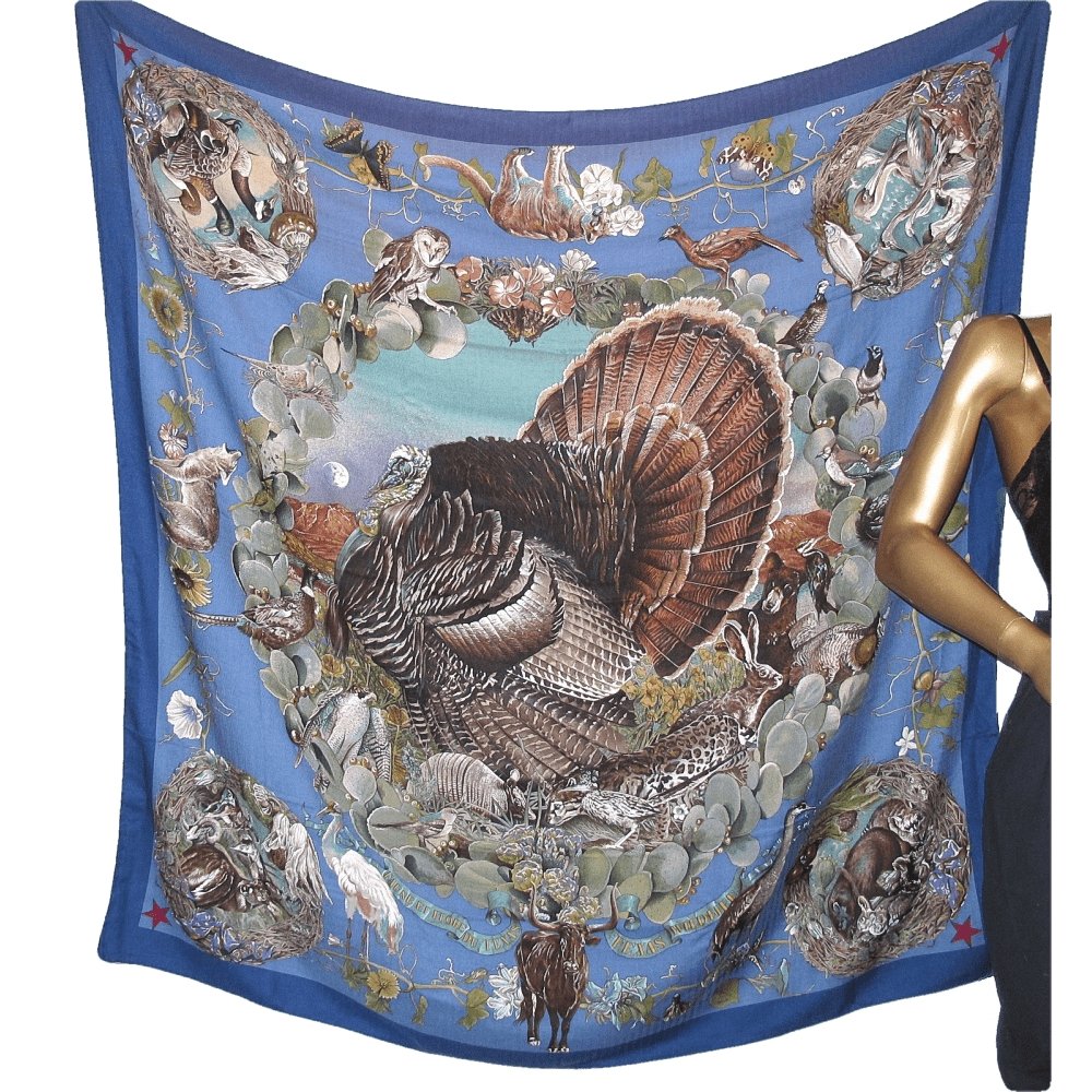 Hermes Faune et Flore du Texas Cashmere Shawl 140
