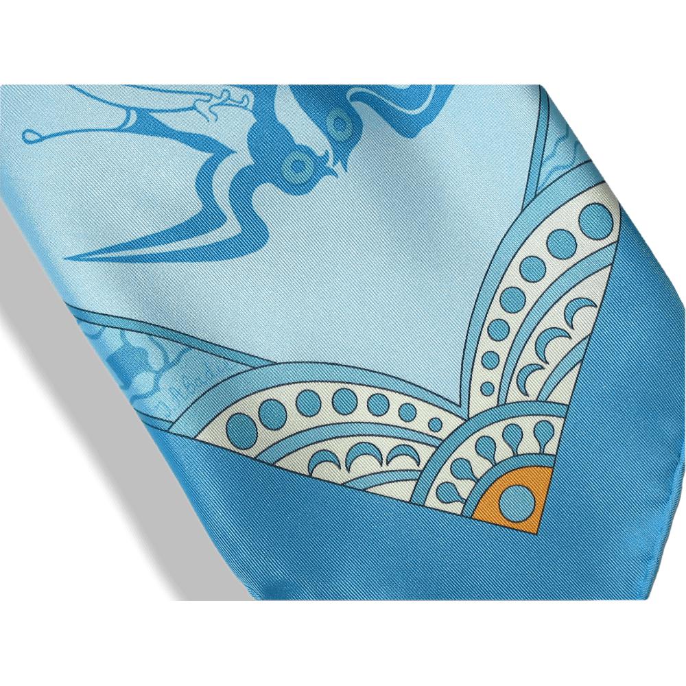 Hermes 2003 Blue Le Printemps de Thera by Julia Abadie Twill 90cm, New! - poupishop