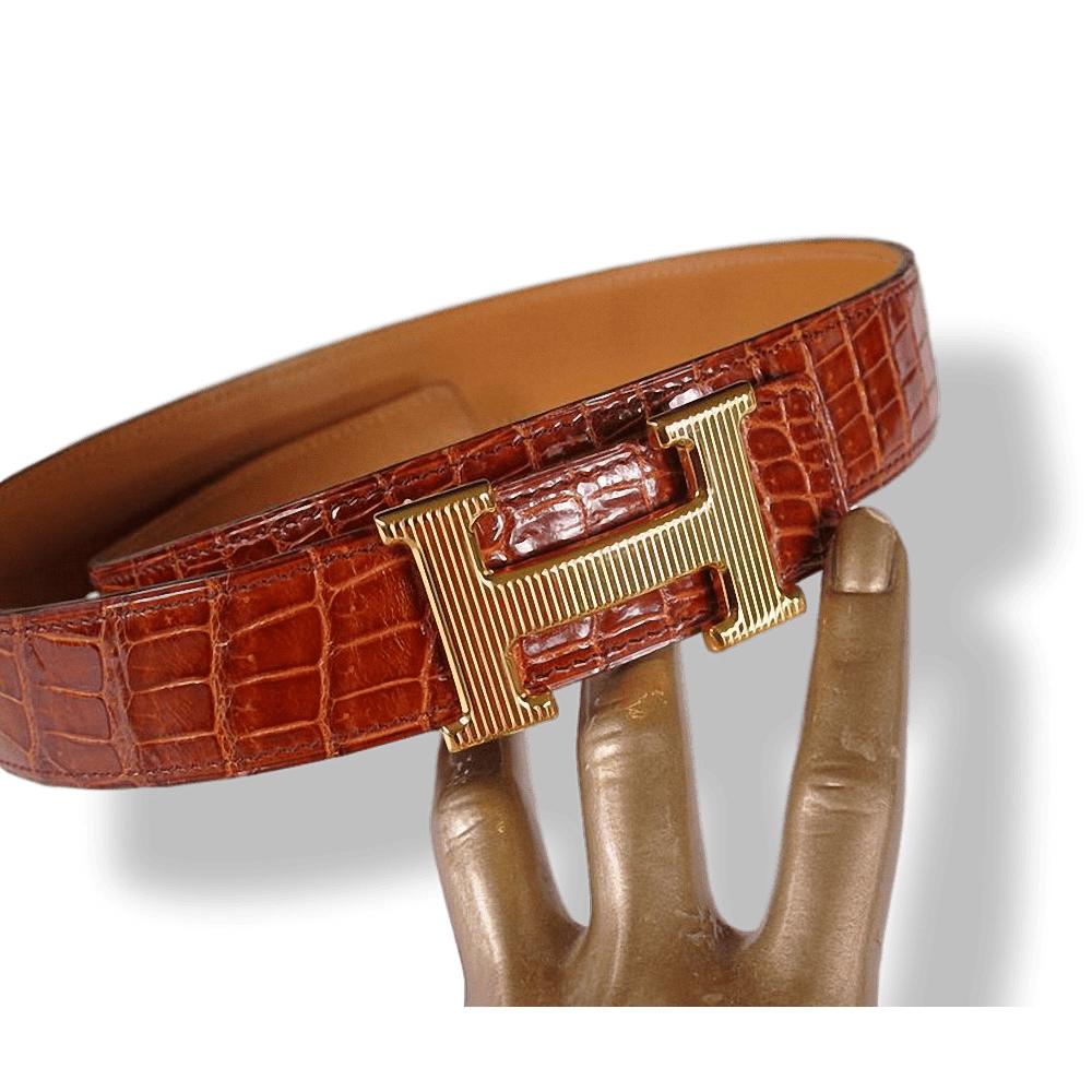 Hermes 2003 Fauve Alligator Reversible Belt with buckle 32 mm Sz75