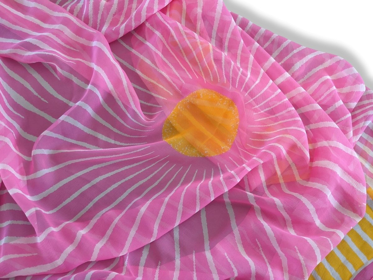 Hermes 2003 Fuchsia/Orange/Blanc Soleil by Fred Rawyler Mousseline 140 cm, Mint!