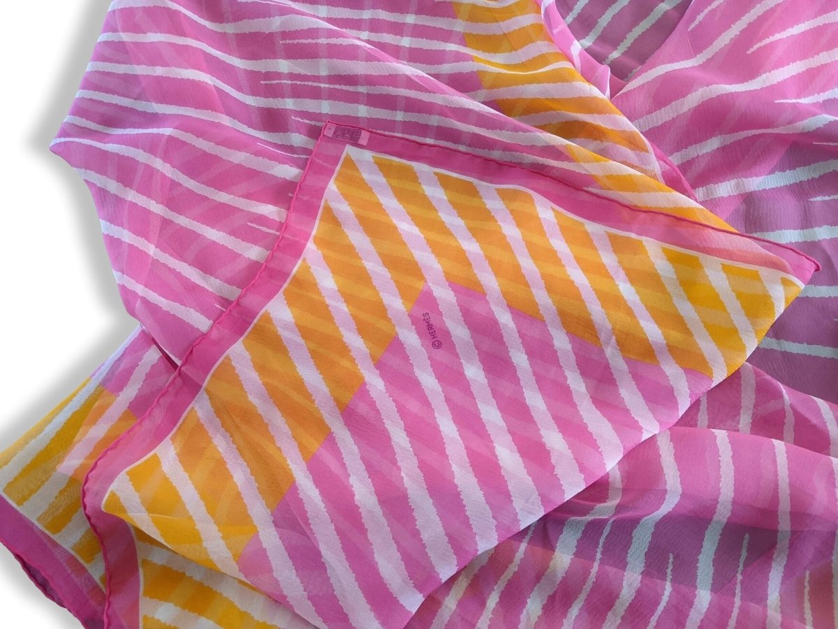 Hermes 2003 Fuchsia/Orange/Blanc Soleil by Fred Rawyler Mousseline 140 cm, Mint!