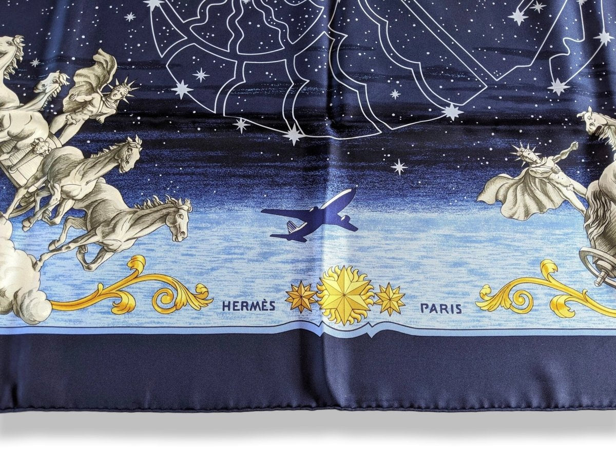Hermes 2003 Marine/Bleu/Or Special Issue COSMOS AIR FRANCE 70TH Anniversary by Philippe Ledoux Twill 90, Superb!