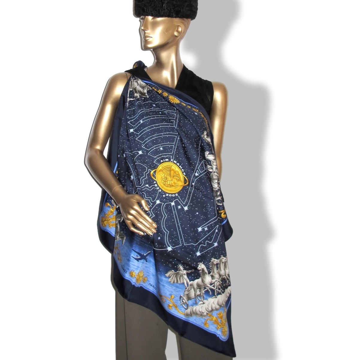 Hermes 2003 Marine/Bleu/Or Special Issue COSMOS AIR FRANCE 70TH Anniversary by Philippe Ledoux Twill 90, Superb!