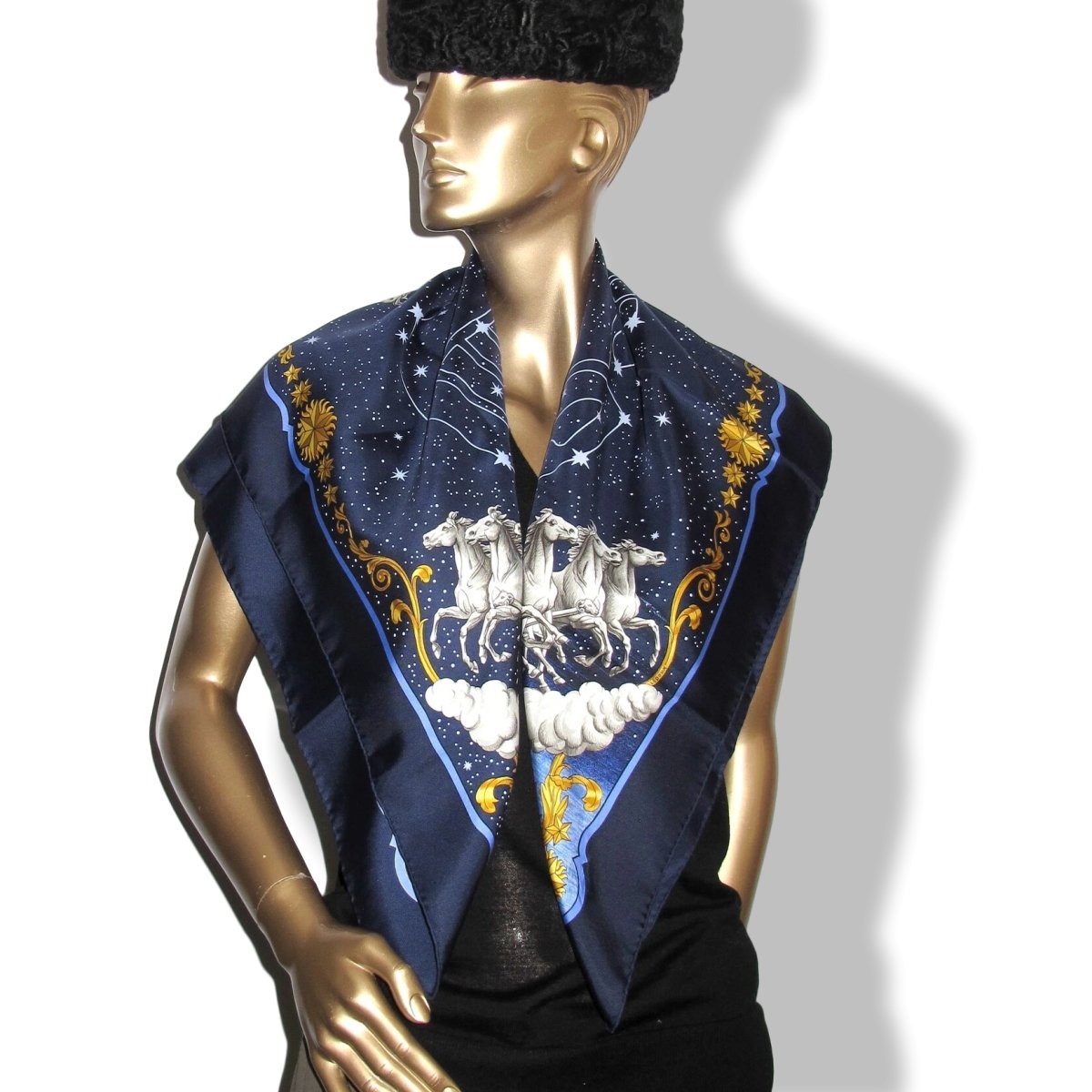 Hermes 2003 Marine/Bleu/Or Special Issue COSMOS AIR FRANCE 70TH Anniversary by Philippe Ledoux Twill 90, Superb!