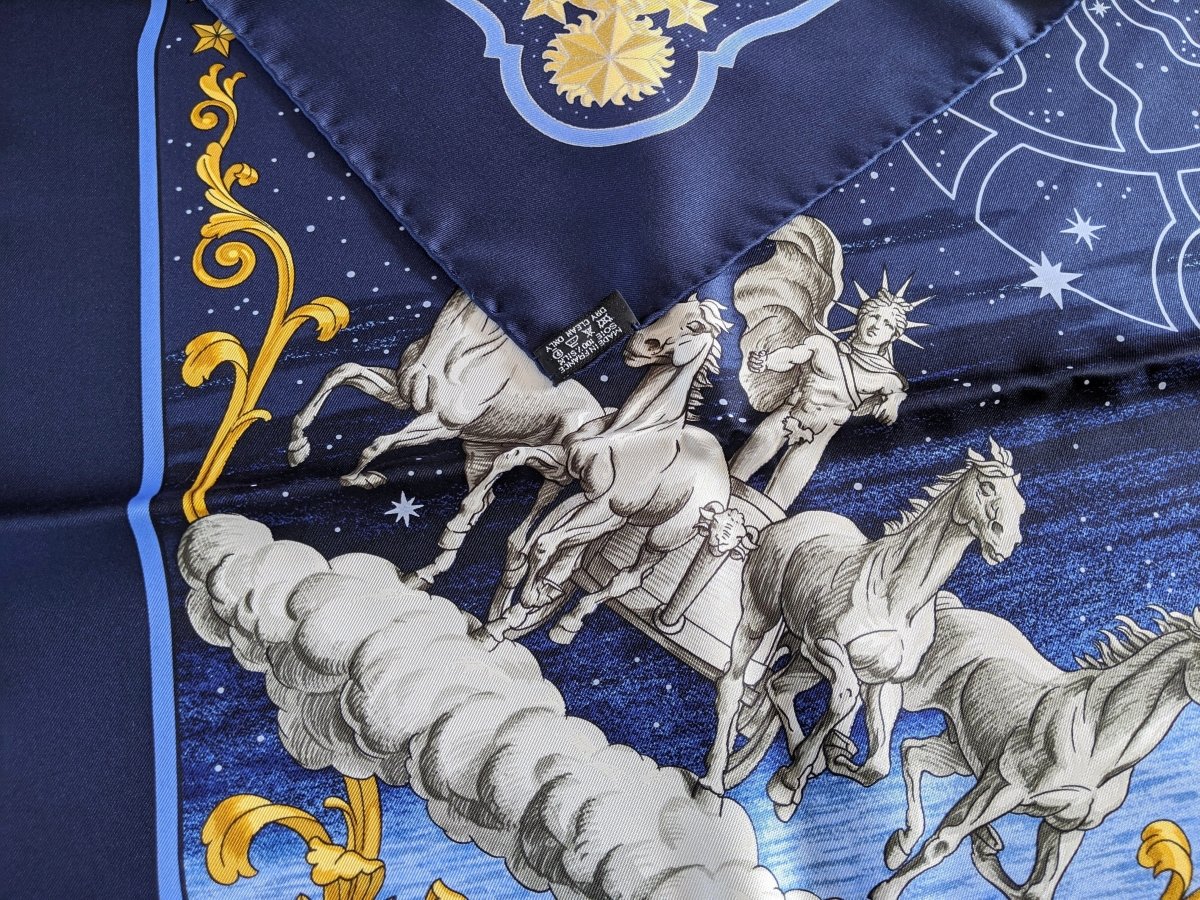Hermes 2003 Marine/Bleu/Or Special Issue COSMOS AIR FRANCE 70TH Anniversary by Philippe Ledoux Twill 90, Superb!