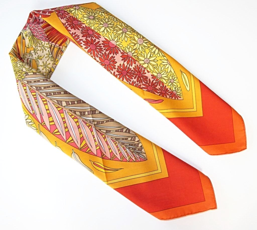 Hermes 2003 Orange Gardiens des Arbres Annie Faivre Cotton 70