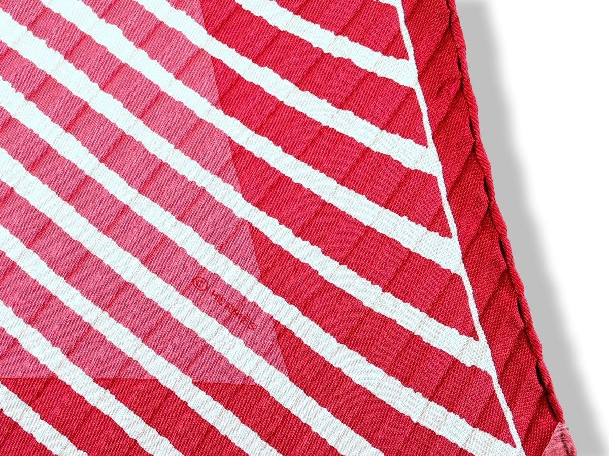 Hermes 2003 Rouge Framboise/Rose/Blanc SOLEIL by Fred Rawyler Pleated Plisse Twill 90, NIB!