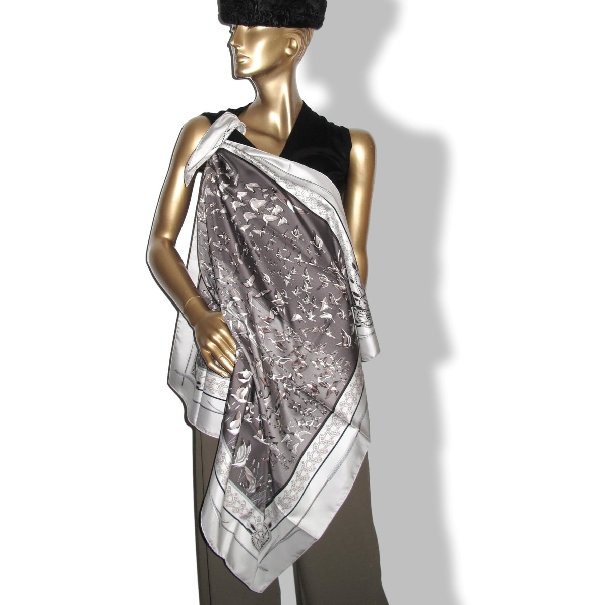 Hermes 2003 Sepia/Grey Birds LIBRES COMME L'AIR by Annie Faivre, New!