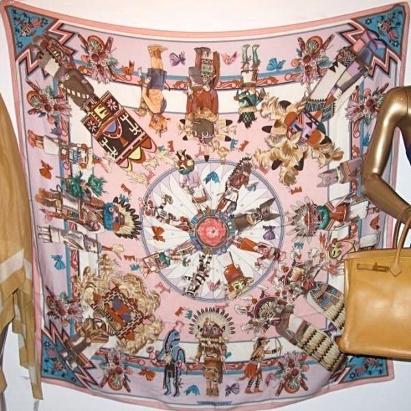 Hermes 2004 Baby Pink Kachinas Shawl Rare Bo