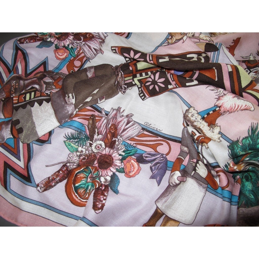 Hermes 2004 Baby Pink Kachinas Shawl Rare 