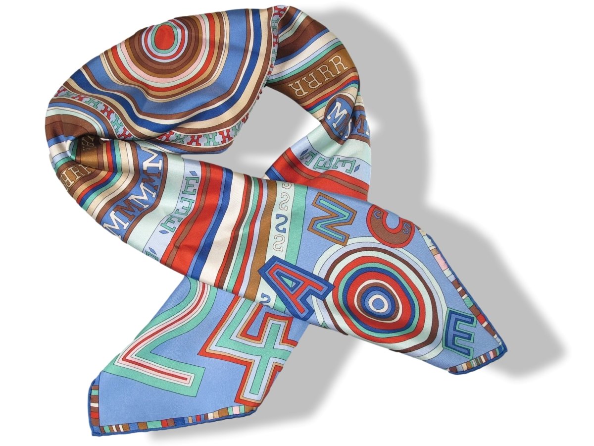 Hermes 2004 Bleu/Multi TOHU BOHU by Claudia Sthulhofer-Mayr Twill 90, Rare color!